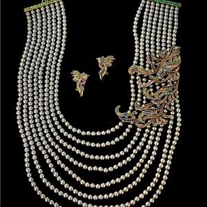 Heidi Daus Pearl and Gold Crystal Necklace Set